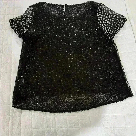 French Connection Small Black Gray Sheer Star Pattern Top Sequined Back - Picture 4 of 4